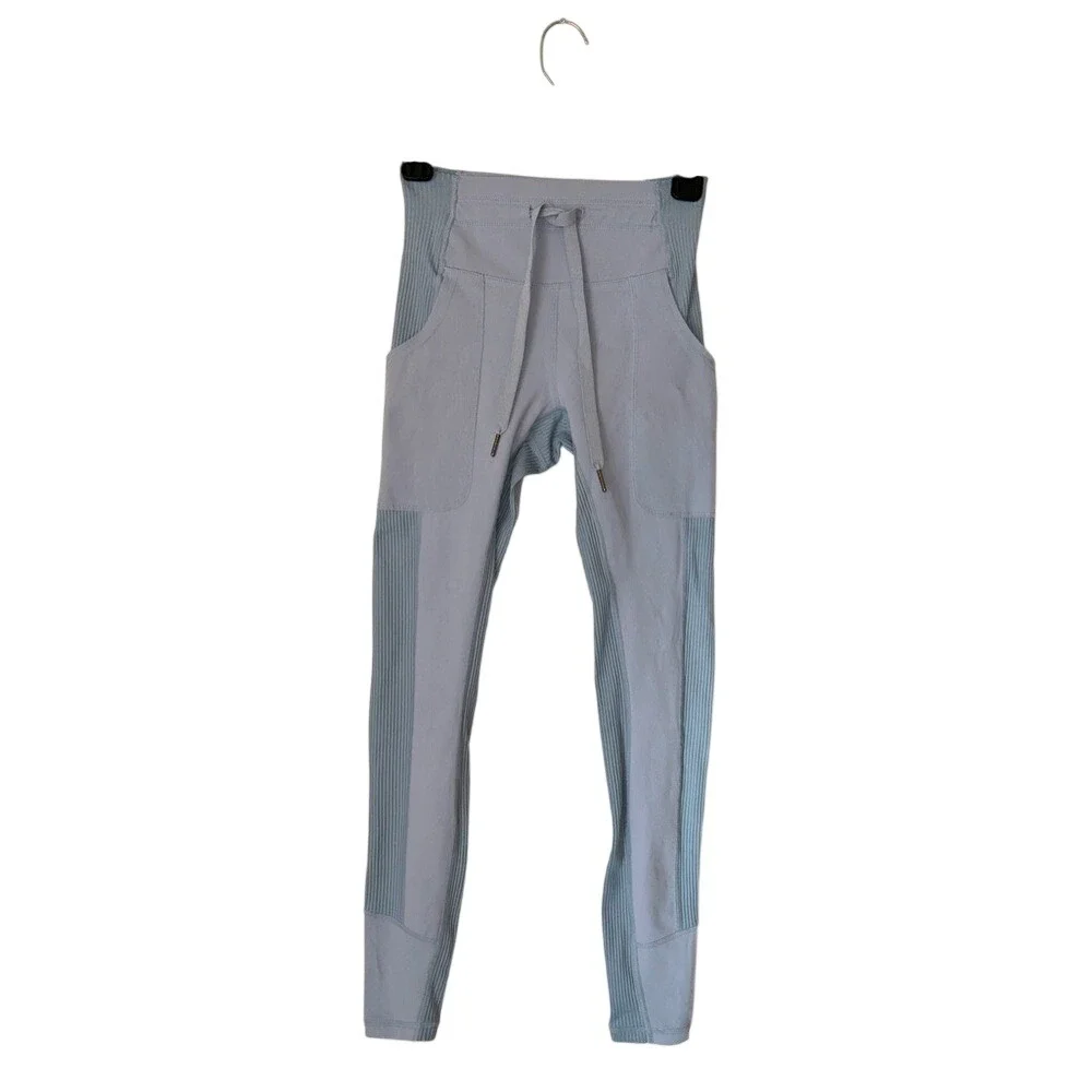 Glyder XS High-Waisted‎ Ice Blue Shape Leggings Joggers Pockets Ribbed Panels